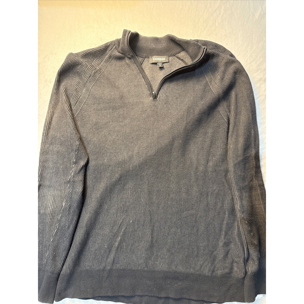 Express‎ Mens Quarter Zip Pullover Sweater Charcoal Gray Ribbed Cotton Size M